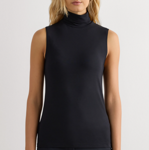 Débardeur noir sans manches à col roulé <span class=keywords><strong>pour</strong></span> <span class=keywords><strong>femme</strong></span>, coupe ajustée, style basique, idéal <span class=keywords><strong>pour</strong></span> la superposition ou comme sous-vêtement - Product Image 1