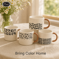 Tasse en céramique mate couleur crème faite à la main avec motif de points noirs promotionnels SWT