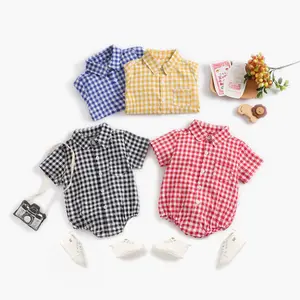 Hongbo Baby Romper Geruit Zomerkleding Koreaanse Babykleding Shirt Met Korte Mouwen Kruipen Nieuwe Jongen Polo Romper