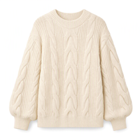 Pull-over épais à col rond et manches longues crème pour femme, vêtements de créateur, collection hiver, vente en gros
