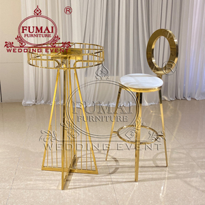Modern Round <b>Marble</b> Top <b>Bar</b> <b>Table</b> with Gold Metal Frame and 2 Stools for Home <b>Bar</b> or Wedding Event - Product Image 4
