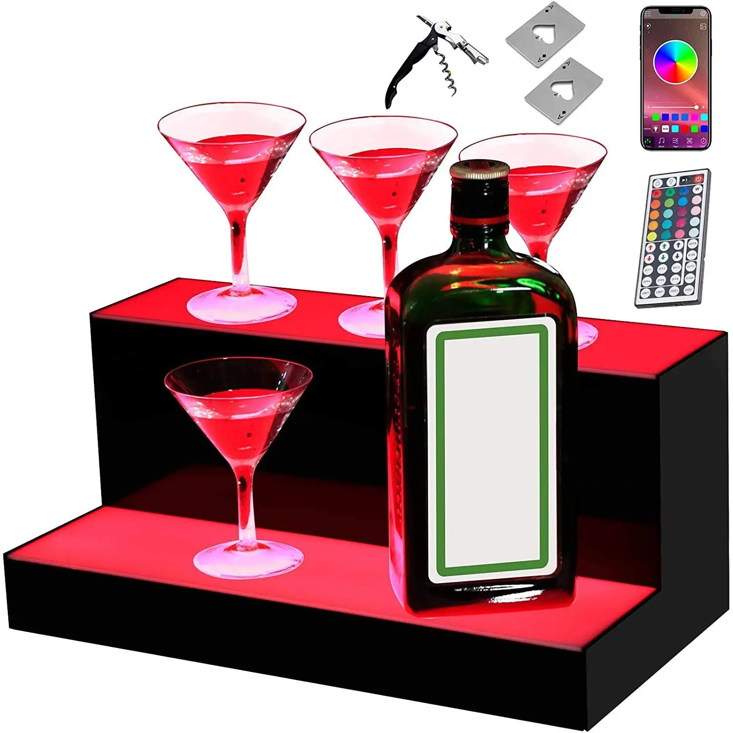 Custom Acrylic LED Lighted Liquor Bottle Display Shelf 2Tier Home Bar shelf for Display Wine