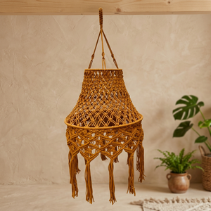 Décoration murale bohème en macramé, housse de lampe suspendue ronde en coton faite à la main avec pompons pour chambre à coucher, salon, anniversaire, ou cadeau de pendaison de crémaillère - Product Image 2
