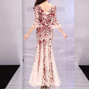 2024 phụ nữ thanh lịch satin buổi tối Áo sexy sàn Dài bóng áo choàng đuôi cá sequin tôn tạo vòng eo tự nhiên thoáng khí - Product Image 2