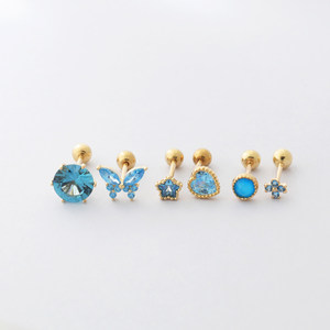 Reine 10k/14k Gold-Ohrringe mit Aquamarin-Einlage, Schmetterling, Stern, Pfirsichherz, K-Gold Schraubverschluss Ohrstecker - Product Image 1