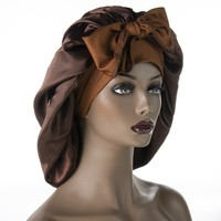 Bonnet de nuit en satin noir en gros, grande taille, pour femmes, avec logo personnalisé