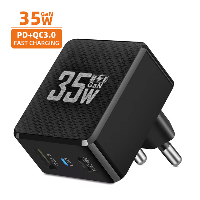 GaN PD 35W USB C Charger Dual Ports Type C Fast Charger for IPhone 13 14 15 Xiaomi QC3.0 Mobile Phone Charger