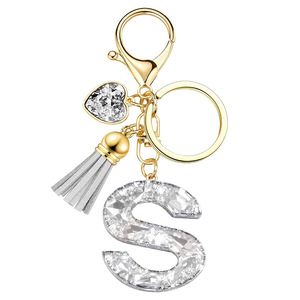Nouveau style esthétique mignon, porte-clés à pampilles en forme de cœur avec 26 lettres de l'alphabet anglais (A-Z), pendentif de sac - Product Image 5