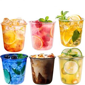 Gobelet à café jetable en plastique transparent de qualité alimentaire en forme de U coloré avec couvercle, logo personnalisé pour les fêtes d'anniversaire - Product Image 1