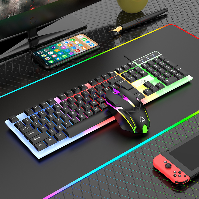 Conjunto de teclado y ratón para juegos, combo de teclado y ratón led con cable para ordenador portátil