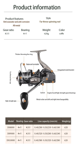 Moulinet de Pêche <span class=keywords><strong>Surfcasting</strong></span> Eau de Mer 8000 9000 Entièrement en Métal Moulinet Spinning <span class=keywords><strong>pour</strong></span> la Pêche à la Carpe 4+1BB Feeder Frein 25kg - Product Image 6