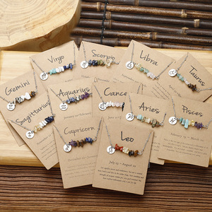 Collane all'ingrosso alla moda con pietre naturali dei Dodici Segni Zodiacali, collane con catena in acciaio inossidabile e biglietti in carta - Product Image 4