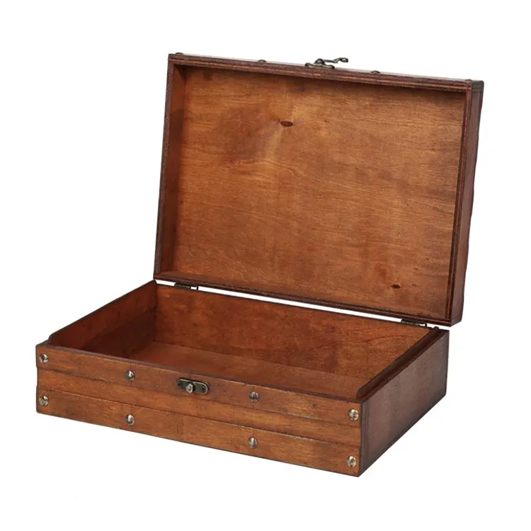 Decorative Small Wooden Chest Red Wood Color Storage Trunk Retro Vintage Treasure Keepsake Box Wood Crate Storage Box