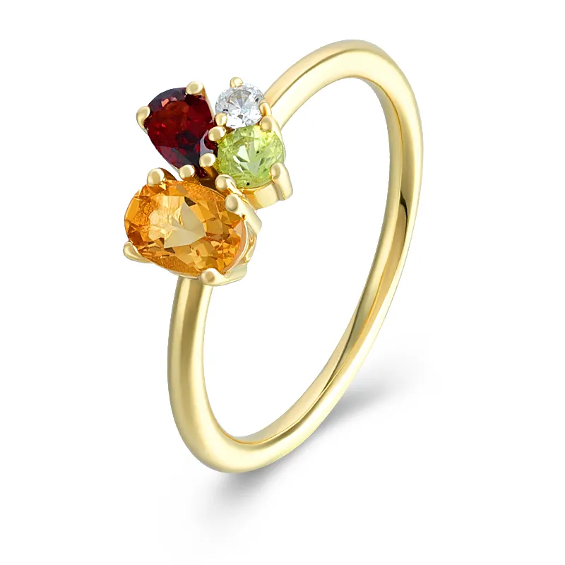 Joacii Bague ronde en argent sterling 925 avec pierres précieuses multicolores, orange, citrine, grenat ovale, poire, plus de pierre, fleur, papillon, péridot.