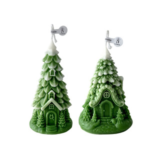 Christmas Tree Shaped Soy Wax <b>Candle</b> Snow Cottage Handmade Green White Fresh Scent Natural Holiday Winter Table Centerpiece <b>Gift</b> - Product Image 1