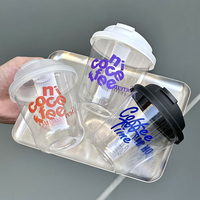 Tasses à boissons froides en PET en forme de U avec logo personnalisé HANYONG avec couvercles et autocollants argentés pour les cafés