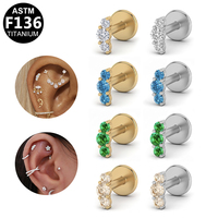 Boucles d'oreilles Gaby en titane sans filetage à enfiler, à dos plat, colorées, pour piercing, bijoux en titane ASTM F136, vente en gros de bijoux dorés