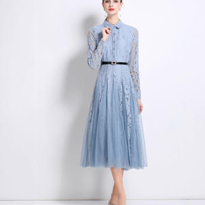 ชุดเดรสคลุมเข่าลูกไม้สไตล์วินเทจปักลายดอกไม้สไตล์ใหม่สำหรับผู้หญิงกระโปรงบานใหญ่เหนือเข่า - Product Image 5