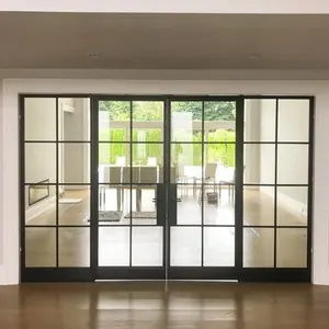 Desain kisi sederhana Modern terbaru pintu kaca baja dengan kunci pintar untuk rumah