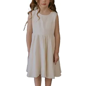 Robes d'été pour enfants Vêtements de boutique de couleur blanche pour bébés et petites filles Vêtements pour enfants de 2 à 6 ans Robe à poche en biscuit - Product Image 1