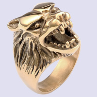 Bague Vintage en Acier Inoxydable Tête de Loup, Design Rétro Doré Style Motard pour Mariage, Fiançailles ou Cadeau