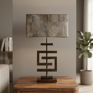 Contemporary Iron Rustic Table Lamp Off-White Beige Fabric Rectangular Shade Living Room Decorative <b>Lighting</b> 3000K Warm White - Product Image 2