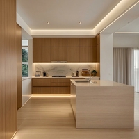 Meubles de cuisine sur mesure en bois massif moderne, armoires modulaires avec îlot pour projets résidentiels, approvisionnement en gros