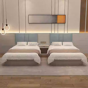Low Cost 3 Star Hotel Bedroom Furniture Set Complete King Queen Bed With Upholstered Headboard Wall Panel Nightstand TV <b>Wardrobe</b> - Product Image 3