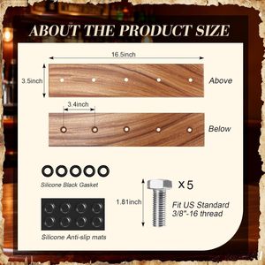 Support de table pour 5 poignées de bière pression, filetage standard 3/8"-16, en noyer, pour bar, amateurs de bière (support seul) - Product Image 2
