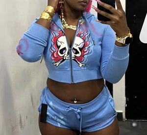 PEEQI American Ed Clothes Famous Long Sleeve Zip up Hoodie Jacket Top and <strong>Biker</strong> <strong>Shorts</strong> Two Piece Set <strong>Women</strong> Clothing - Product Image 2