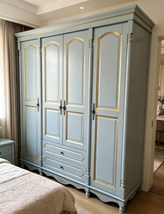 Armario de Madera Maciza Premium Gold Line, Armario de 4 Puertas con Panel Curvo y 2 Cajones de Almacenamiento para Dormitorio Principal Estilo Rústico - Product Image 3