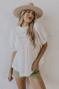 2025 Summer Elegant Custom Short Sleeve Cotton <strong>White</strong> Lace <strong>Blouse</strong> for Women - Product Image 4