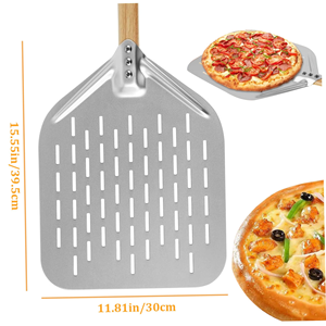 Pelle à pizza perforée en acier inoxydable de 15 x 12 pouces avec manche en TPR - Product Image 3