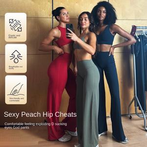 Casual Women's Gym Fitness High Waisted Flared <b>Yoga</b> <b>Pants</b> Leggings Quick Dry Breathable Wide-leg <b>Pants</b> for Outdoor Runnings - Product Image 2