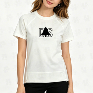 T-shirt ample en coton 100 % de haute qualité pour femme, avec ourlet asymétrique, confortable, imprimé sérigraphié, manches raglan unies - Product Image 3