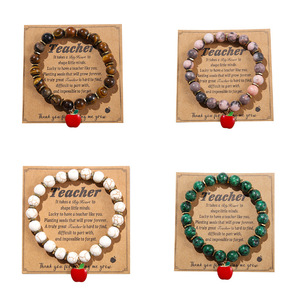 Teacher <b>Bracelet</b> With Red Apple Pendant Turquoise <b>Crystal</b> Beads Gift For Teachers Day - Product Image 1