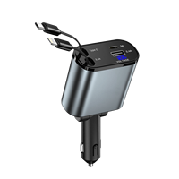 Chargeur de station de téléphone de voiture rétractable à charge rapide 120W 4 en 1 Affichage numérique LED 2 câbles USB C 8 broches Adaptateur rapide PD