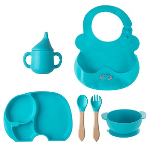 Lot de 2 ustensiles d'alimentation <span class=keywords><strong>pour</strong></span> bébé en silicone de qualité alimentaire sans BPA, modèle HY-MD23005 Hongyu (bol, tasse, paille, assiette, bavoirs) - Product Image 2