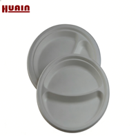 Assiette jetable en bagasse de canne à sucre, assiette ronde compostable à 3 compartiments, assiette alimentaire biodégradable en bagasse pour les fêtes et la restauration