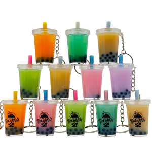 Llavero Kawaii de Té con Leche de Anime, Impresión UV en PVC y Aleación de Zinc con Líquido de Arena Movediza y Burbujas de Té Boba - Product Image 1
