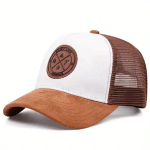 ใหม่คลาสสิกRetro Suede Snapbackหมวกฤดูร้อนปรับสุทธิส Truckerหมวกผู้ชายผู้หญิง 5 แผงยางโลโก้เบสบอลหมวกตาข่าย