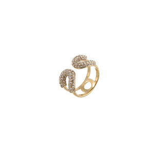 <span class=keywords><strong>Bague</strong></span> Scintillante en Acier Inoxydable Plaqué Or 18K avec Zircons Cubiques pour Femme, <span class=keywords><strong>Bague</strong></span> Fer à Cheval en V Entièrement Sertie de Zircons, Bijou Ajustable Inoxydable - Product Image 5