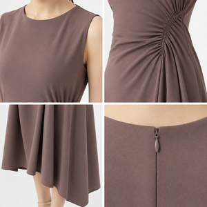 Robe midi élégante sans manches pour femme, coupe trapèze, couleur unie, viscose polyester, ourlet évasé ajusté, col rond, taille naturelle, printemps, décontractée - Product Image 5