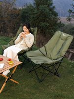 Chaise longue de camping pliable et inclinable, avec coussin épais et rembourré, comme un canapé, chaise portable pour pique-nique, plage, jardin