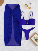 Nouvel ensemble 3 pièces pour femme : maillot de bain imprimé respirant avec jupe longue en maille de plage
