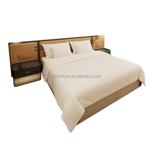Cost Effective 3 Star Hotel <b>Bed</b> Set Custom King <b>Queen</b> <b>Size</b> MDF Wooden Panel <b>Bed</b> Frame With Integrated Headboard & Side Table - Product Image 2
