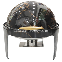 Plat à chafing de luxe Yuqi à motif marbre noir - Chauffe-plat circulaire 6,8 L pour buffet, chauffage à la vapeur, supports réglables, poignée dorée pour hôtel
