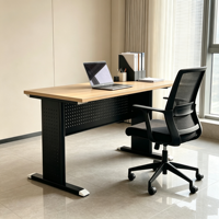 Table de bureau moderne avec plateau en grain de bois MFC, table de conférence, table de réception pour les cadres, mobilier commercial pour la maison