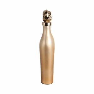 Vaso a forma di bottiglia con decorazione superiore scolpita in metallo dorato, vaso decorativo per fiori per soggiorno, camera da letto, ufficio, tavolo - Product Image 3