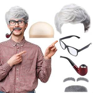 Disfraz de <span class=keywords><strong>Profesor</strong></span> para Halloween, Peluca, Sombrero Vintage, Barba, Accesorios, Pipa, <span class=keywords><strong>Gafas</strong></span> Antideslizantes, Estilo Divertido, NUEVAS LLEGADAS - Product Image 1